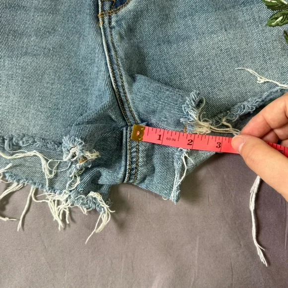 Pacsun shorts women 26 100% cotton embroidered floral high rise denim blue - Picture 10 of 11